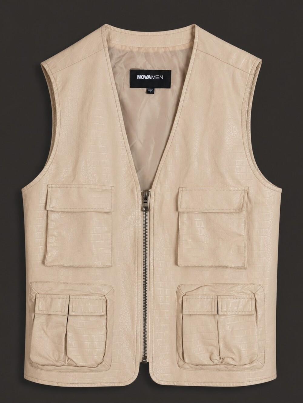 NovaMen Fashion Nova Men’s Faux Croc Utility Vest Cream Size L
